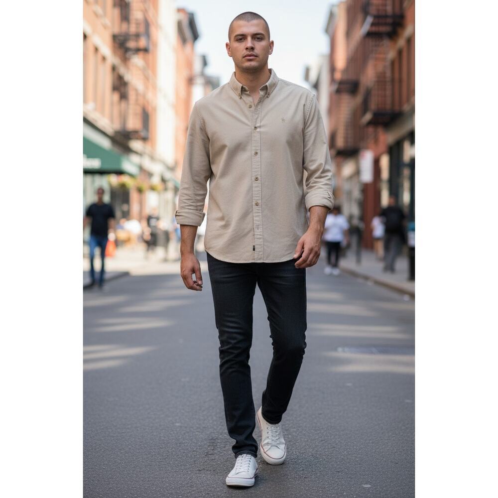 Banana Republic Corduroy Shirt XL Beige Standard Fit Long Sleeve Button Front